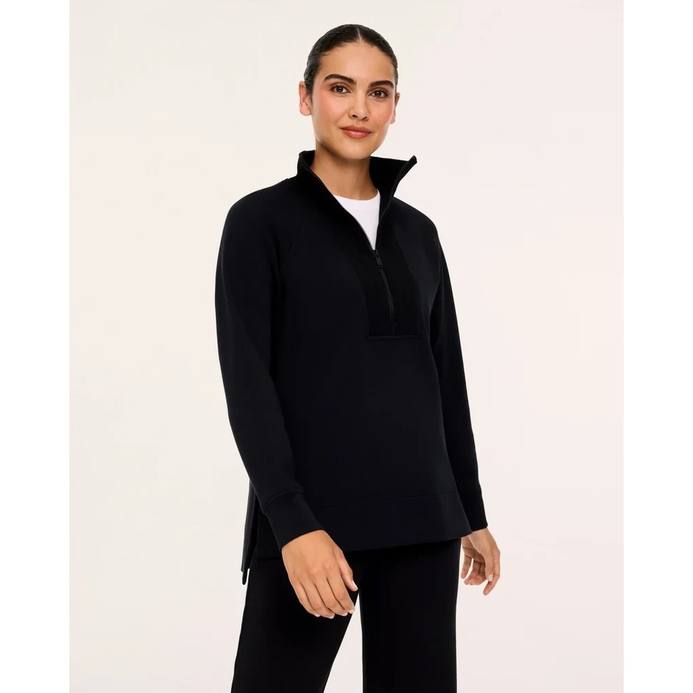 NWT~ Spanx AirEssentials Brushed Half Zip Tunic Women's Very Black Size X-Large